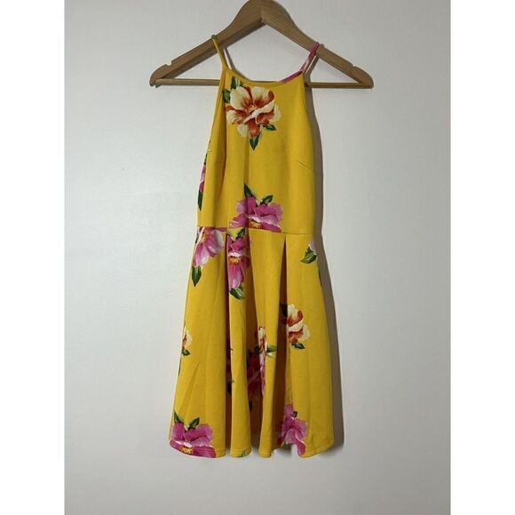 Soprano Yellow Floral Print A Line Sundress X-Small Polyester Blend Sleeveless - Picture 1 of 4